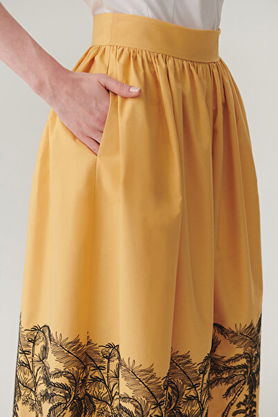 Exquise Patterned Cotton Midi Length Skirt