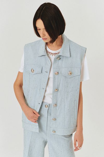 Exquise Blue Vest with Shiny Fabric Detail