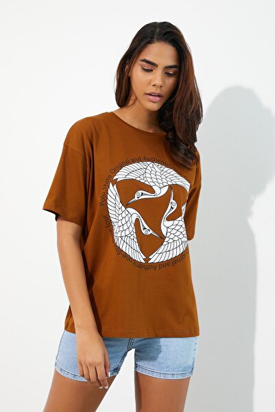 Polo State Ženska Štampano Oversize kroj T-shirt Senf