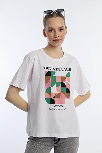 Polo State Tricou de damă Art Atelier cu imprimeu Regular Fit alb