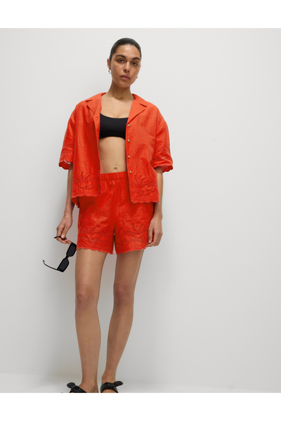 Marks & Spencer Saf Pamuklu Broderie Yaka Düğmeli Plaj Gömleği