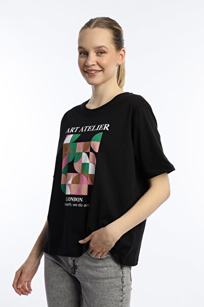 Polo State Tricou de damă Art Atelier cu imprimeu Regular Fit, negru