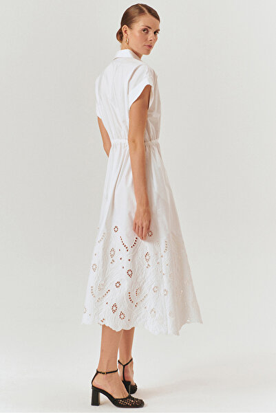 Exquise Low Sleeve Scallop Detailed Cotton Comfortable Fit Dress