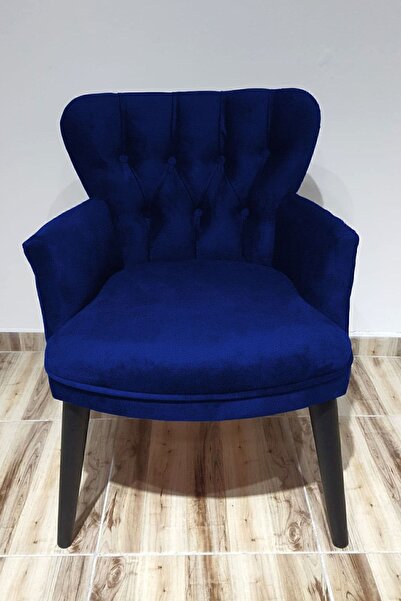 Azra Aksesuar Berjer - Tekli Koltuk - Babyface Kumaş Düz Renk - Ahşap Ayak - Saks Mavi