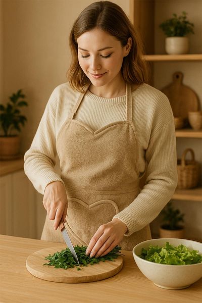 Ender Home مريلة مطبخ منشفة مخملية قابلة للتعديل - مع حزام وجيب على شكل قلب