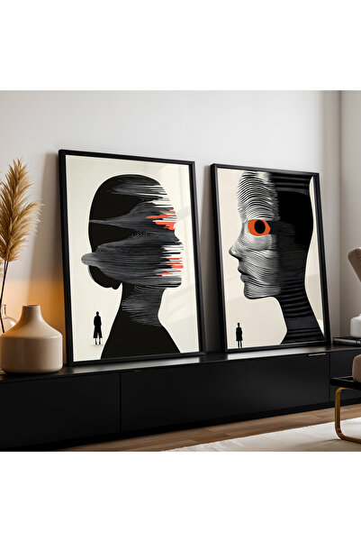 HİGUERA Γυναικείο πορτρέτο Αφηρημένο Σχέδιο Κόκκινο Αφηρημένο Διπλό Σετ Ζωγρα...