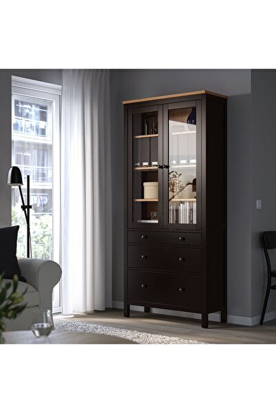 IKEA Masif Çam Ağacı Vitrin, Genişlik: 90 cm  Derinlik: 37 cm  Yükseklik: 197 cm