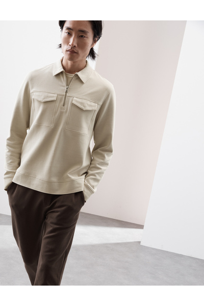 Marks & Spencer Pamuklu Dokulu Yarım Fermuarlı Sweatshirt