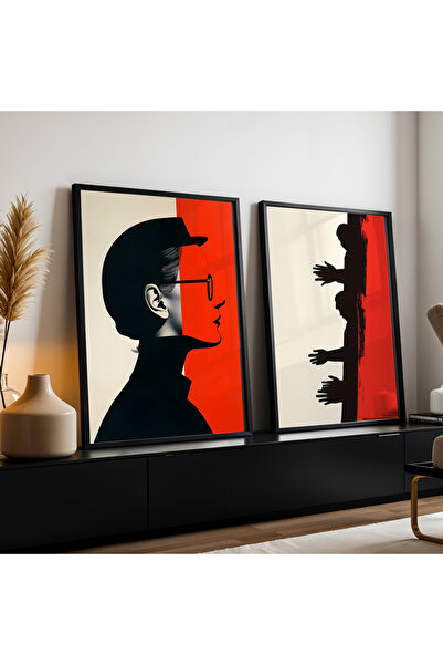HİGUERA Ανθρώπινες Φιγούρες Κόκκινο Αφηρημένο Διπλό Σετ Ζωγραφικής Τοίχου με ...
