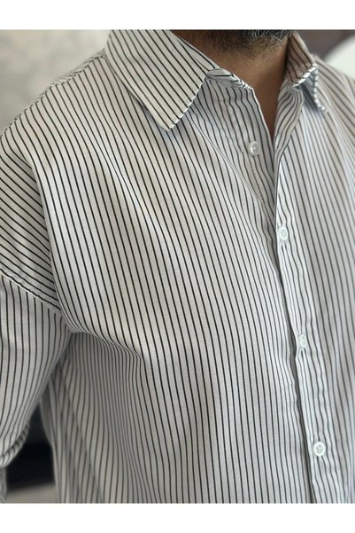 ECARTS Men's Relaxed Cut Striped Cotton Shirt White Eca008