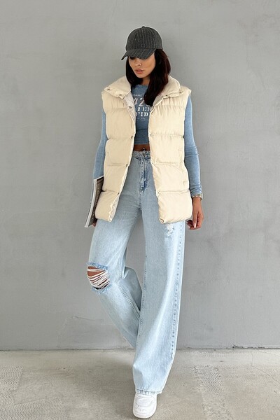 moda armanc Γυναικείο μακρύ γιλέκο με γιακά με κουμπωτή τσέπη