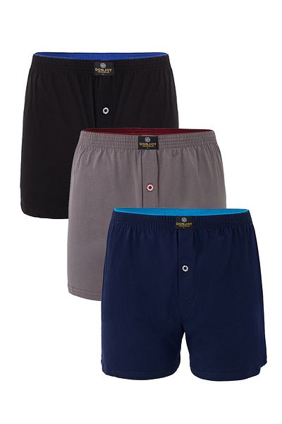 don joy Men's 3-Piece Cotton Combed Cotton Buttoned Boxer with Elastic Waist