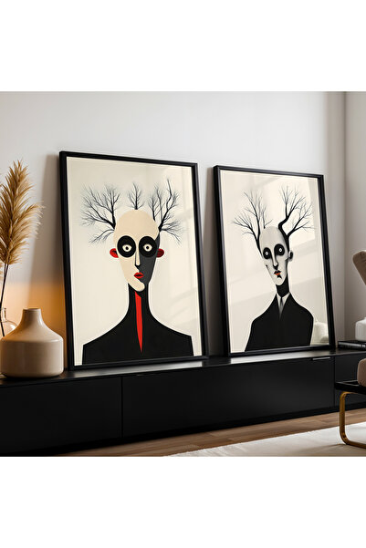 HİGUERA Φιγούρες προσώπου και δέντρα Διπλό Σετ ζωγραφικής τοίχου με φυσικό ξύ...
