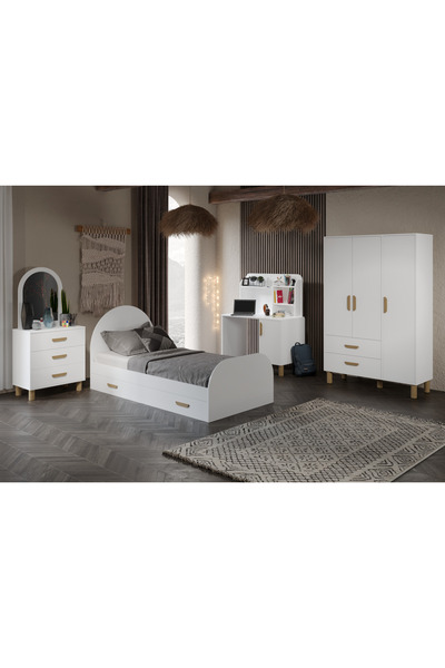 Afilli Yavru Yataklı Bohem Cocuk Odası Takımı Tamamı Mdf Beyaz