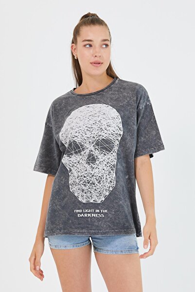 Polo State Tricou de bază oversize cu imprimeu vopsea pentru femei Antracit