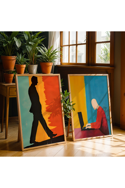 HİGUERA Σετ ζωγραφικής τοίχου με αφηρημένη ανθρώπινη φιγούρα διπλό κόκκινο αφ...