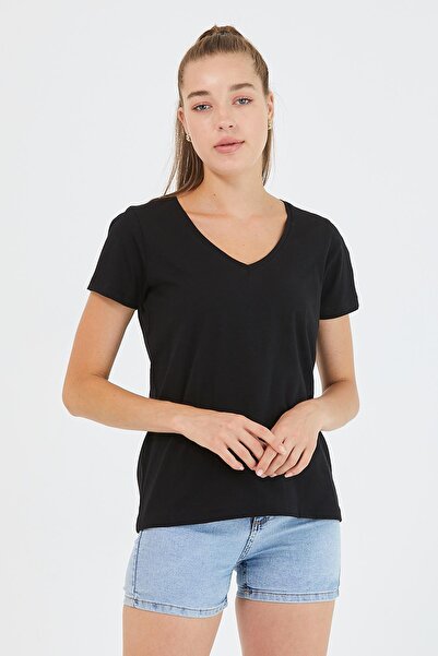 Polo State Tricou de damă, 100% bumbac, cu decolteu în V, cu potrivire normal...