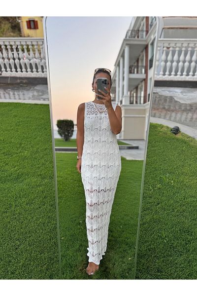caddstore Sv 024320 Anda Ecru Rochie de tricotaj căptușită