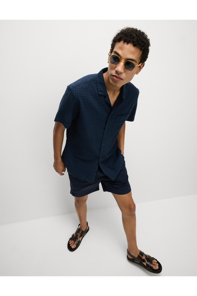 Marks & Spencer Pamuk Karışımlı Dokulu Ekose Gömlek