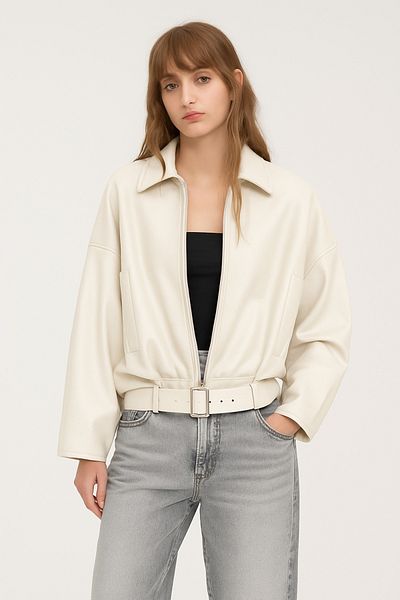 MEECY New Season P&B Faux Oversize Bomber Δερμάτινο Μπουφάν