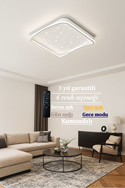 Lucent Avize Lucent Modern Plafonyer Tavana Sıfır 3renk Gece Işık Modu, Kumandalı, Salon Mutfak Hol Led Avize