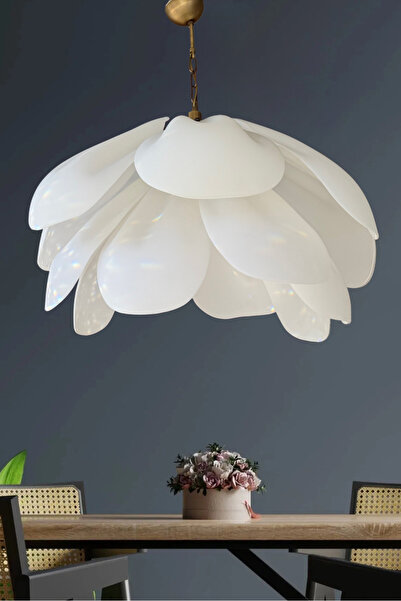 burenze Modern Exclusive Tasarım El Yapımı Kristal Camlı Sarkıt Avize Art Of Glass Beyaz Cam 55 Cm