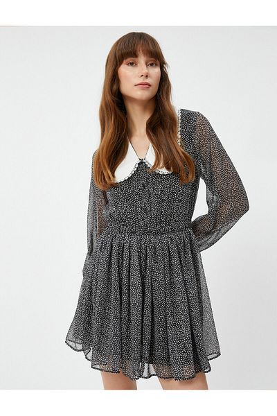 Koton Chiffon Floral Dress Baby Collar Balloon Sleeves Buttons Lined