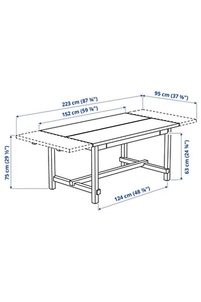IKEA açılır yemek masası, 4-6 kişilik, açılabilir, 152/223x95 cm