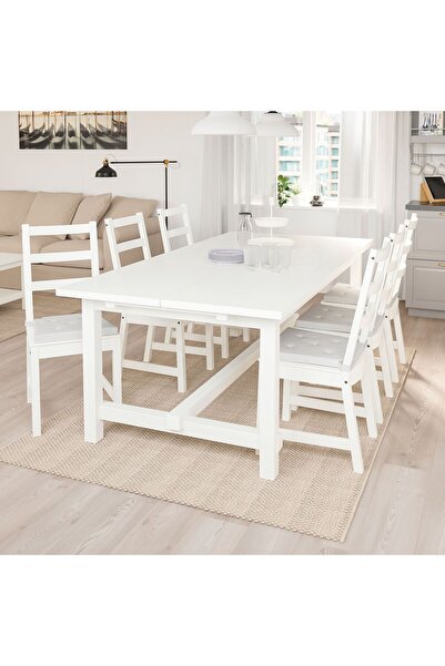 IKEA açılır yemek masası, beyaz, 6-8 kişilik, açılabilir, 210/289x105 cm