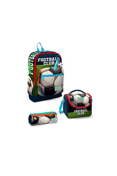 Coral High Navy Blue Football Patterned 3-Piece School Bag Set Set23779