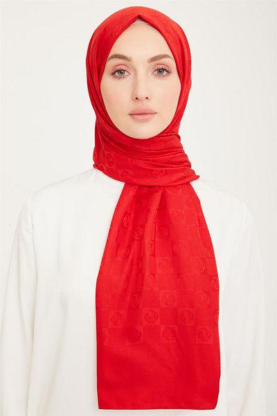 Armine Trend Life Jacquard Red A Logo Checker Pattern Shawl 21097