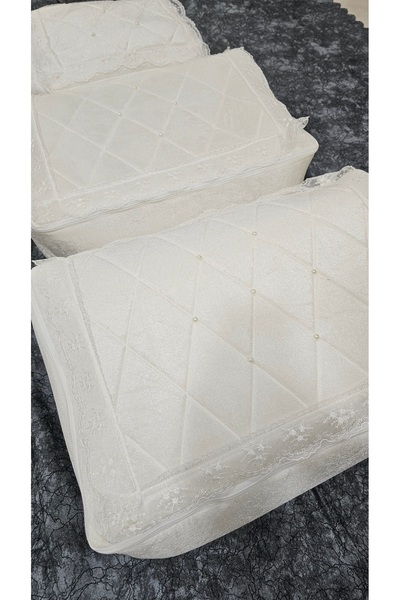 Yarençeyiz Çeyizlik Kadife Gold Işlemeli 3`lü Krem Petekli Bohça Nişan Gelin ...