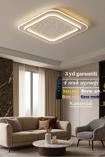 Lucent Avize Lucent Modern Plafonyer Tavana Sıfır 3renk Gece Işık Modu, Kumandalı, Salon Mutfak Hol Led Avize