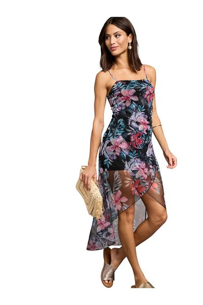 MAMAYAGA Women's Strap Asymmetrical Skirt Floral Pattern Gathered Waist Summer Stylish Design Dress