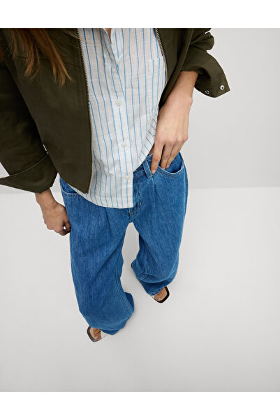 Marks & Spencer Keten Karışımlı Denim Geniş Paça Pantolon