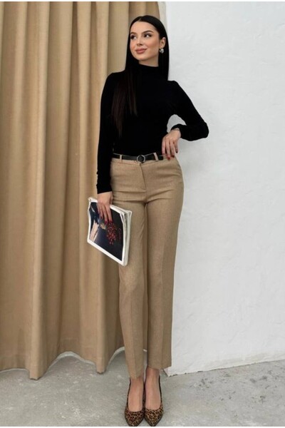 Siyah Kadın Kamel Atlas Dabıl Kumaş Havuç Pantolon 90 Cm v