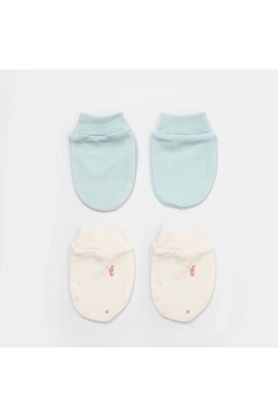 Bibaby Biorganic Save The Seahorse 2 Piece Baby Gloves 72232 Beige-Mint