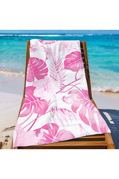 Piloji منشفة شاطئ بنمط أوراق الشجر الوردية - منشفة بحر مطبوعة 75x150 سم