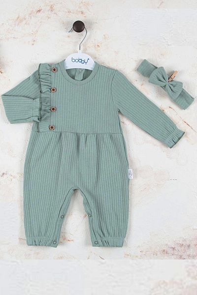 candar 3-18 Months Baby Girl Romper Button Detail Bandana Green