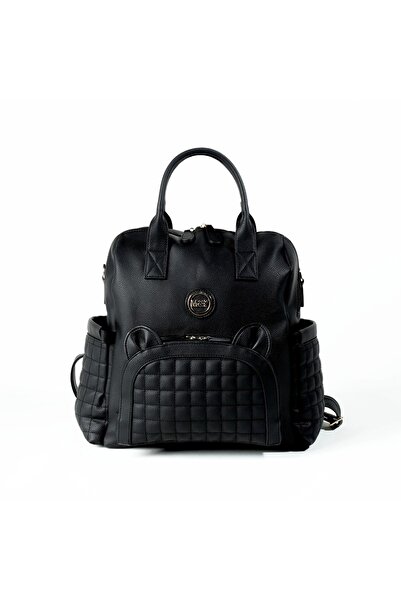 M&Y COLLLECTİON حقيبة ظهر M&y Kitty للعناية بالطفل من الجلد 7271 باللون الأسود
