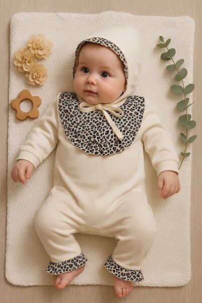 Babydonat Leopard Detailed Hat Jumpsuit 100% Cotton