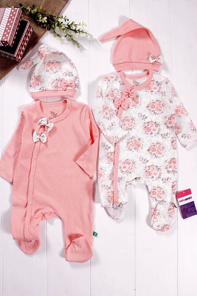 candar Baby Girl 4-Piece Romper Set with Bow and Flower Pattern