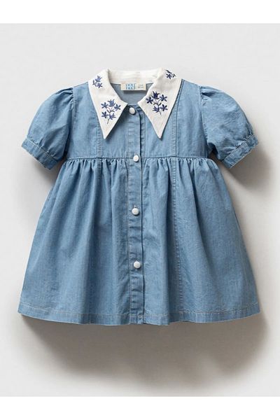 candar Noynoy 5142 Collar Embroidery Detailed Denim Dress Jeans