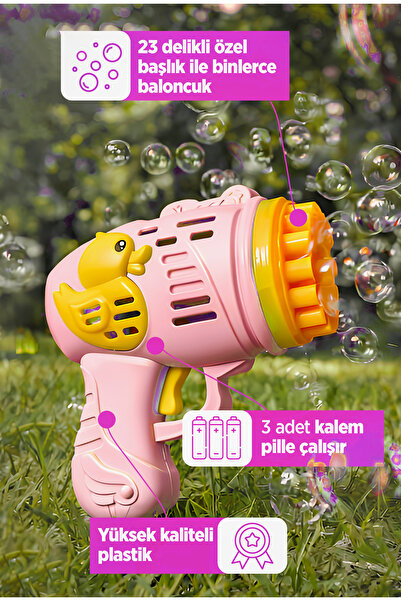 BambaPaw Yeni Ördek Köpük Tabanca - Pilli Duck Baloncuk Tabancası - 23 Delikl...