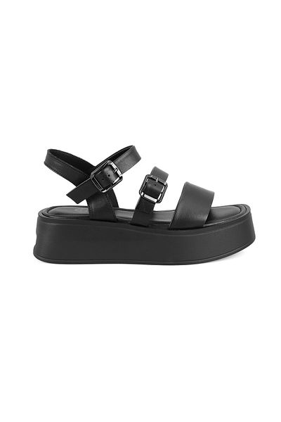 Desa Women's Black Adjustable Buckle Leather Sandals