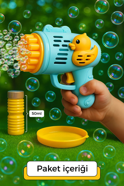 BambaPaw Yeni Pilli Ördek Duck Köpük Tabancası - 23 Delikli Baloncuk Tabancası - Baloncuk Çıkaran Tabanca