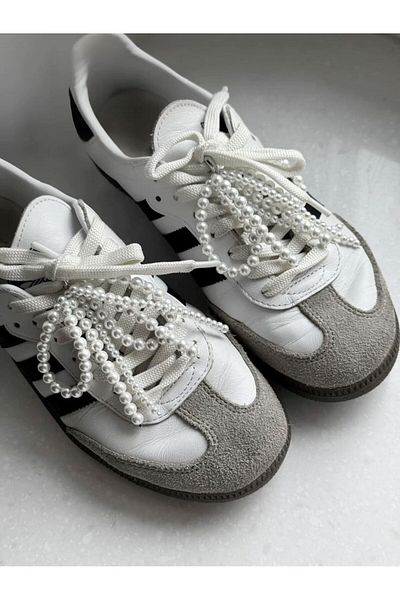 PALMISH LOVER Bride Shoe Ornament Bow Pearl Cream Shoe Charm Pair
