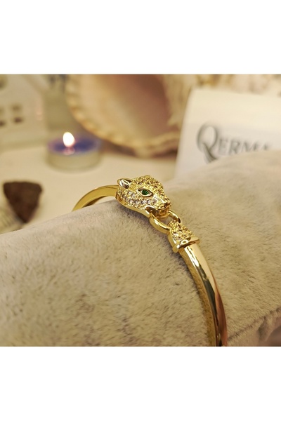 QERMA Aslanlı Çelik Kelepçe Aslanlı Çelik Bilezik Panterli Gold Kuyumcu Model...