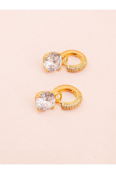 luree accessories Round Cut Stone Steel Earrings