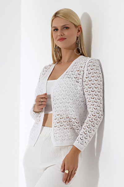 Marvine Γυναικεία διάτρητη πλεκτή ζακέτα λευκή